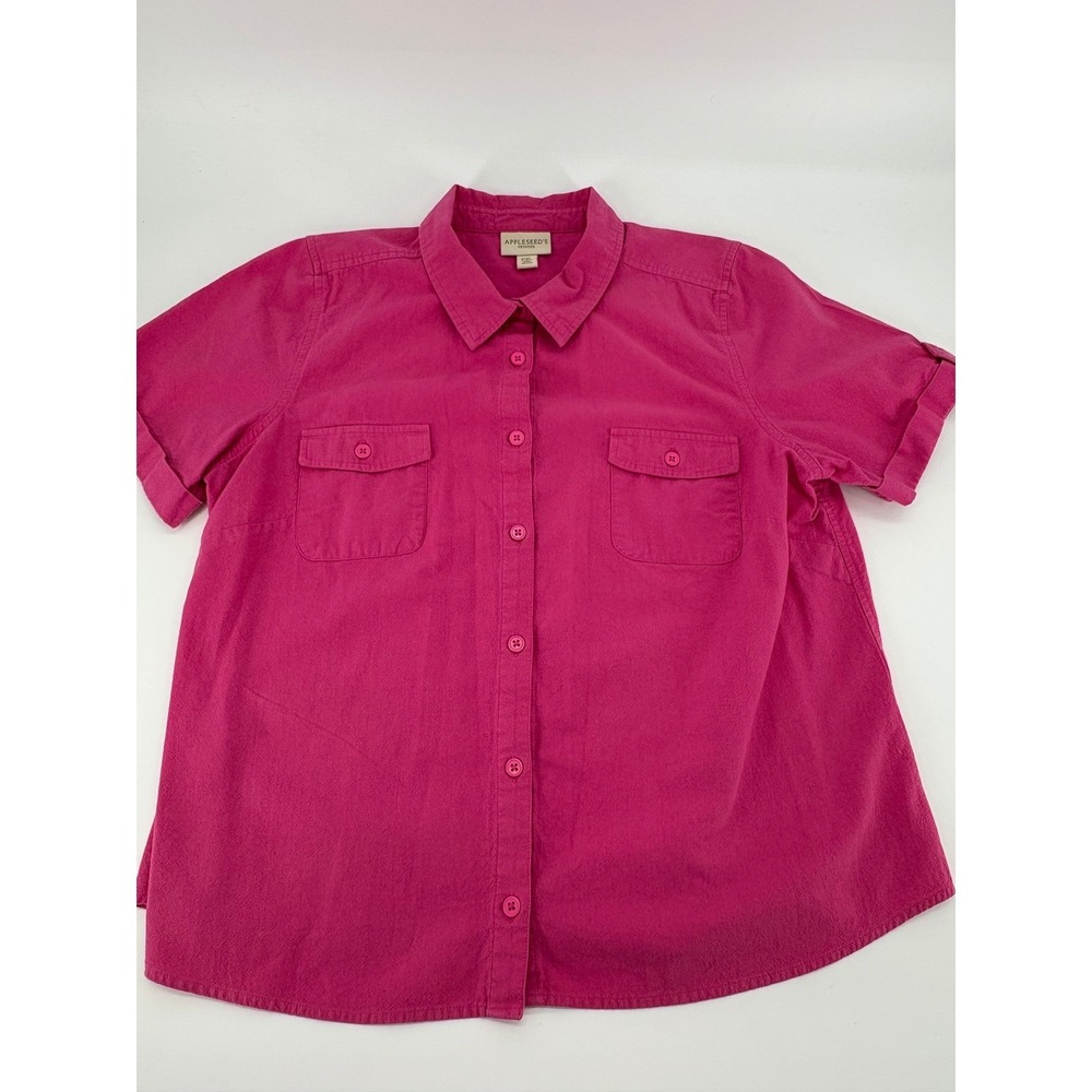 Appleseed's Petites Shirt Womens PXL Button Down Pink Cotton Short Sleeve A15927